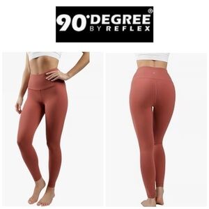 💥90 Degree By Reflex Ankle Length High Waist Power Flex Leggings Rust/Mauve M